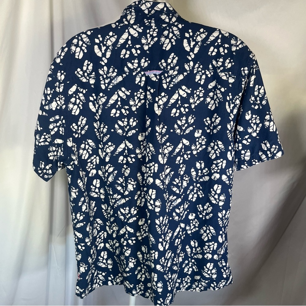 Scotch & Soda Men's Short Sleeve‎ Batik Leaf Print Shirt Navy & White Size Large - Picture 8 of 10